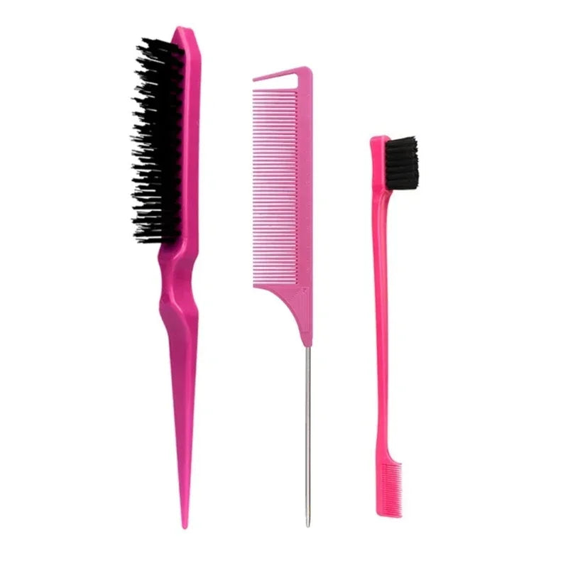 3pcs Hair Styling Comb Set Teasing Hair Brush Triple Teasing Comb Rat Tail Combs Edge Brush Hair Tail Tools Braid Tool Loop