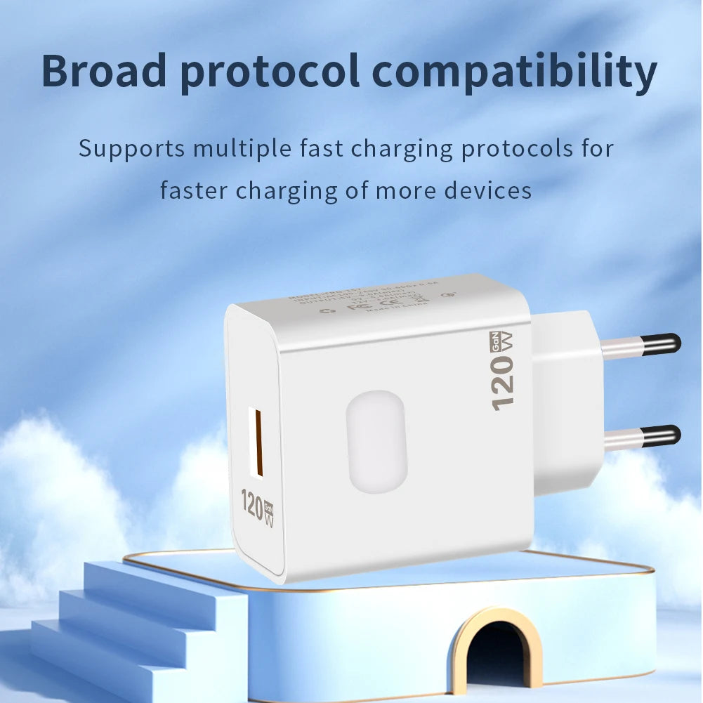 120W GaN USB Charger Fast Charging Quick Charge 3.0 Type C Cable Mobile Phone Charger Adapter For iPhone Huawei Samsung Xiaomi