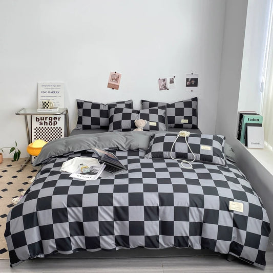 Solid Color Size Grid Light Luxury Home Visit Duvet Set Fashion Luxury Bedding Soft Plaid Bedding