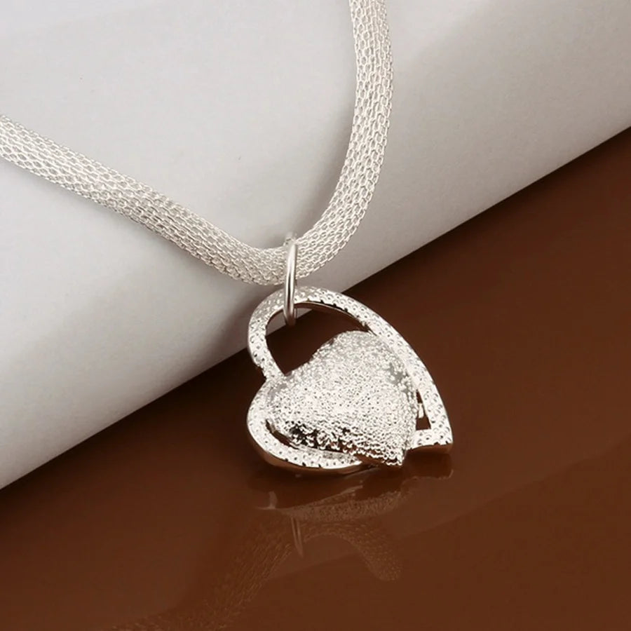 925 Sterling Silver Necklace Gorgeous Charm Fashion  Heart Wedding Lady Love for Women Noble Luxury 18 Inches 45cm Jewelry