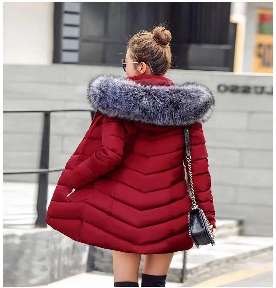 2023 New Wool Collar Hooded Winter Jacket Parkas Women's Jacket Thick Warm Cotton Cushion Down Coat Parka Coat Winter Long Fit D