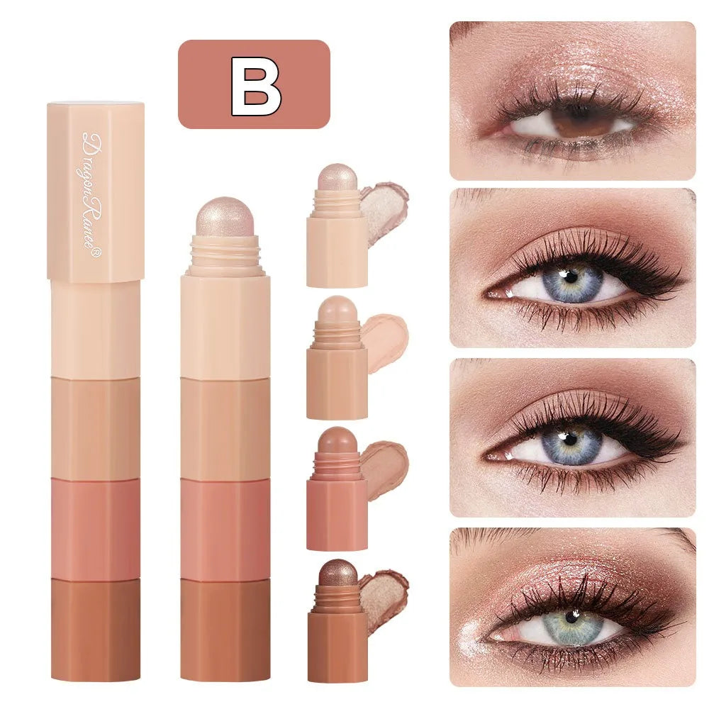 Coral Brown Mini Eye Shadow Stick 4 IN 1 Combo Pearlescent Metallic High Gloss Highlighter Multi-purpose Eyeshadow Crayon Pen